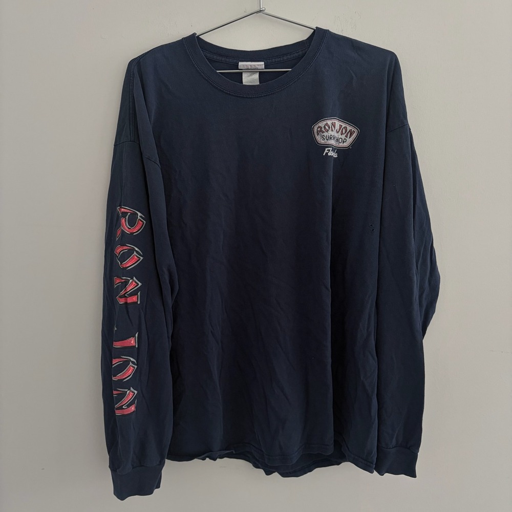 Ron Jon Surf Shop Florida Navy Blue Long Sleeve T-Shirt Mens 2XL Vintage Graphic